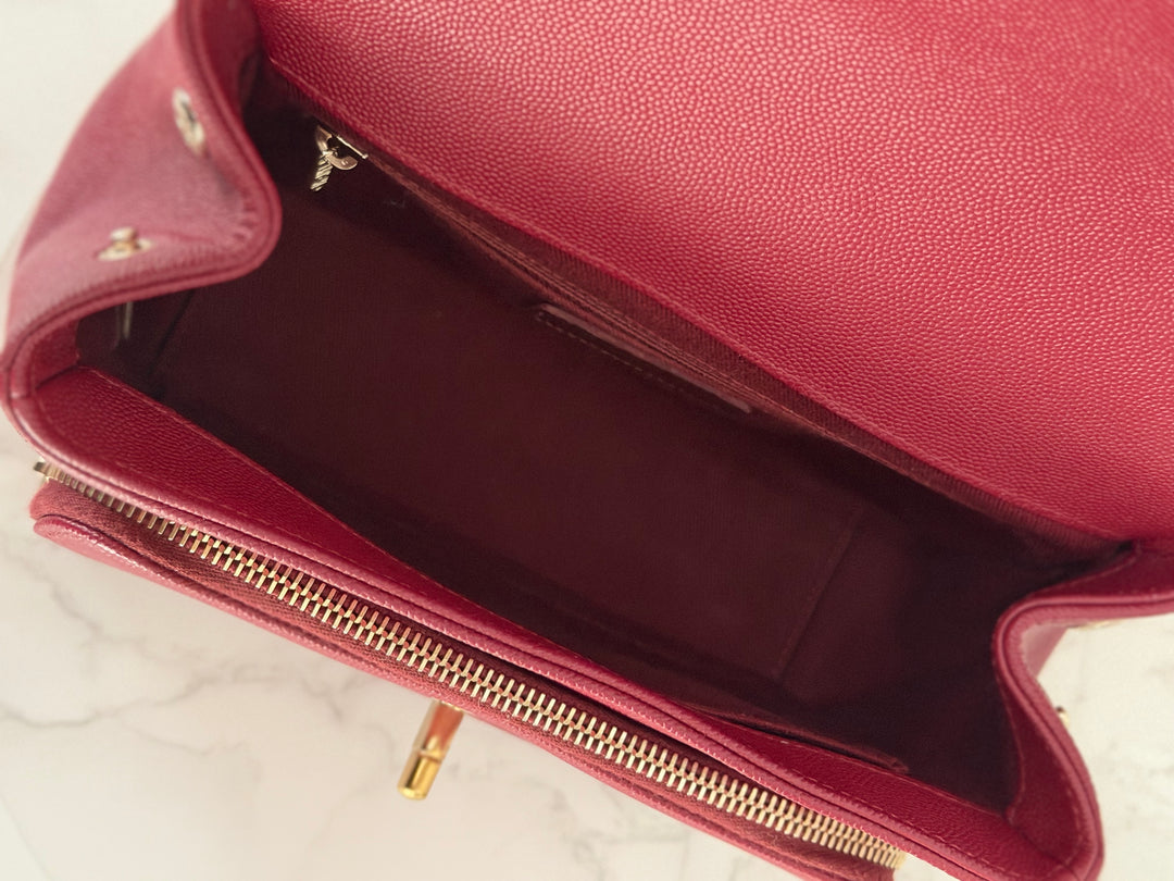 Chanel series 28 19B Collection 2019 Burgundy Caviar Business Affinity Flap Bag with Champagne GHW size Medium