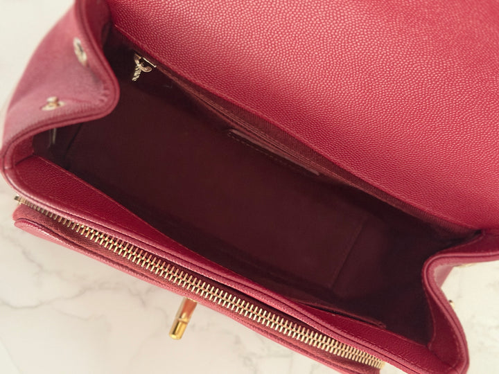 Chanel series 28 19B Collection 2019 Burgundy Caviar Business Affinity Flap Bag with Champagne GHW size Medium