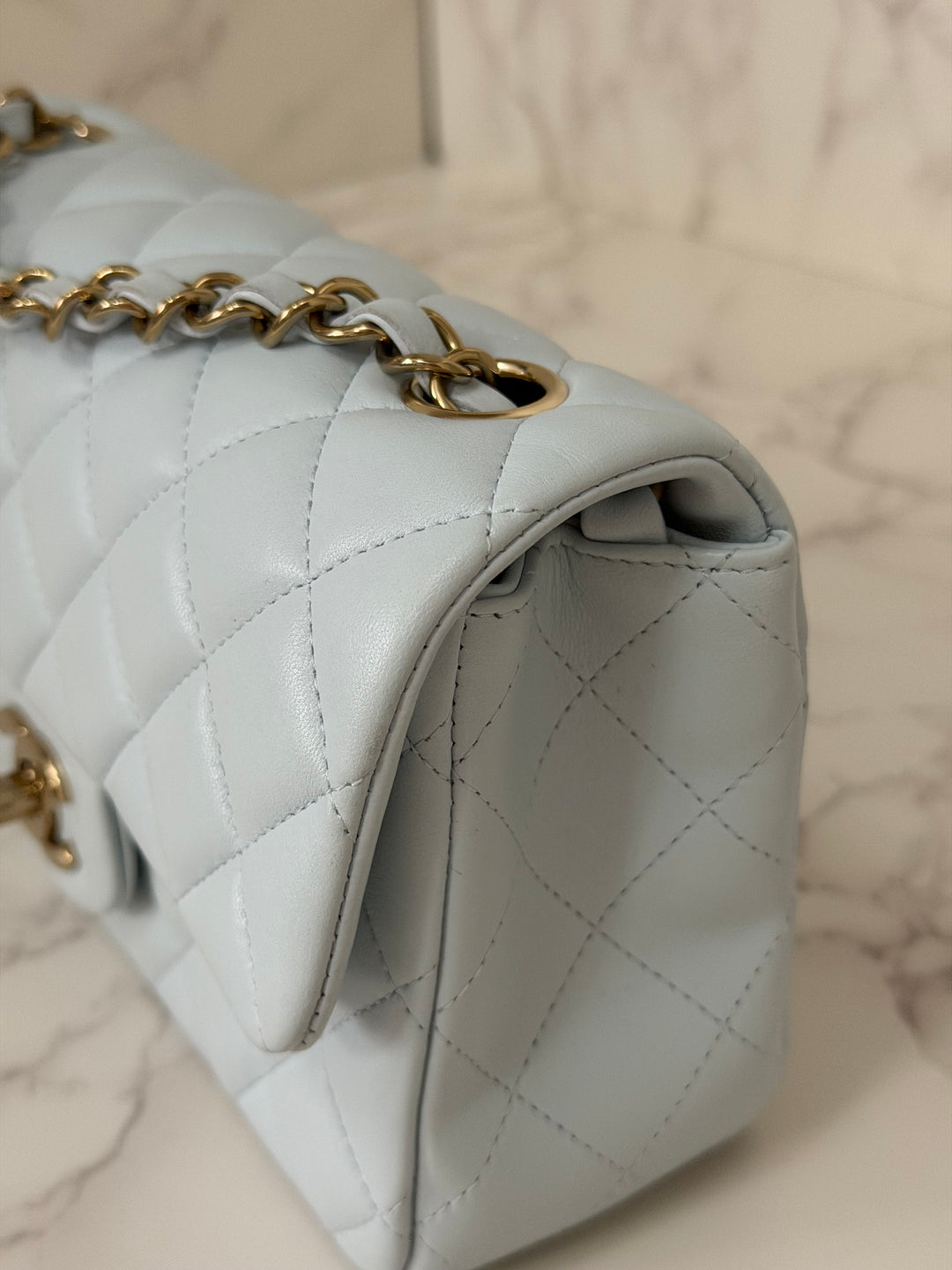 CHANEL 25S collection 2025 Light Baby Blue Lambskin LGHW Mini Rectangular Flap Bag