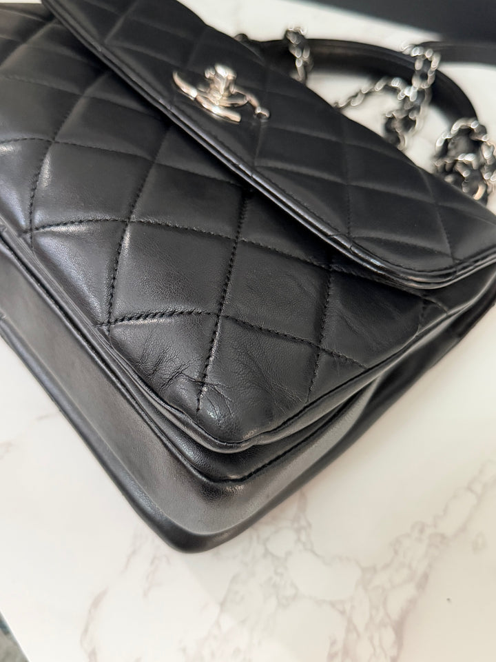 CHANEL series 24 Black Lambskin Silver HW Trendy CC Top Handle Flap Bag with Top Handle and detachable chain