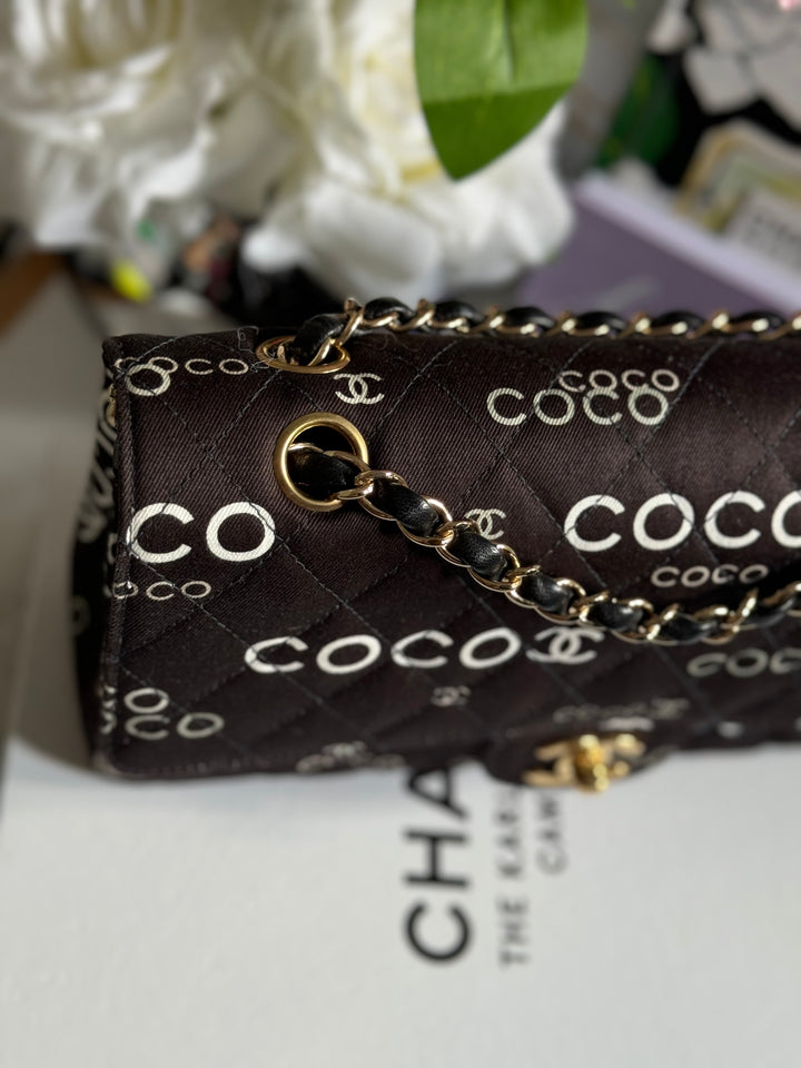 Chanel series 7 2002/2003 Black Canvas Quilted COCO Medium Classic Flap Light Gold Hardware