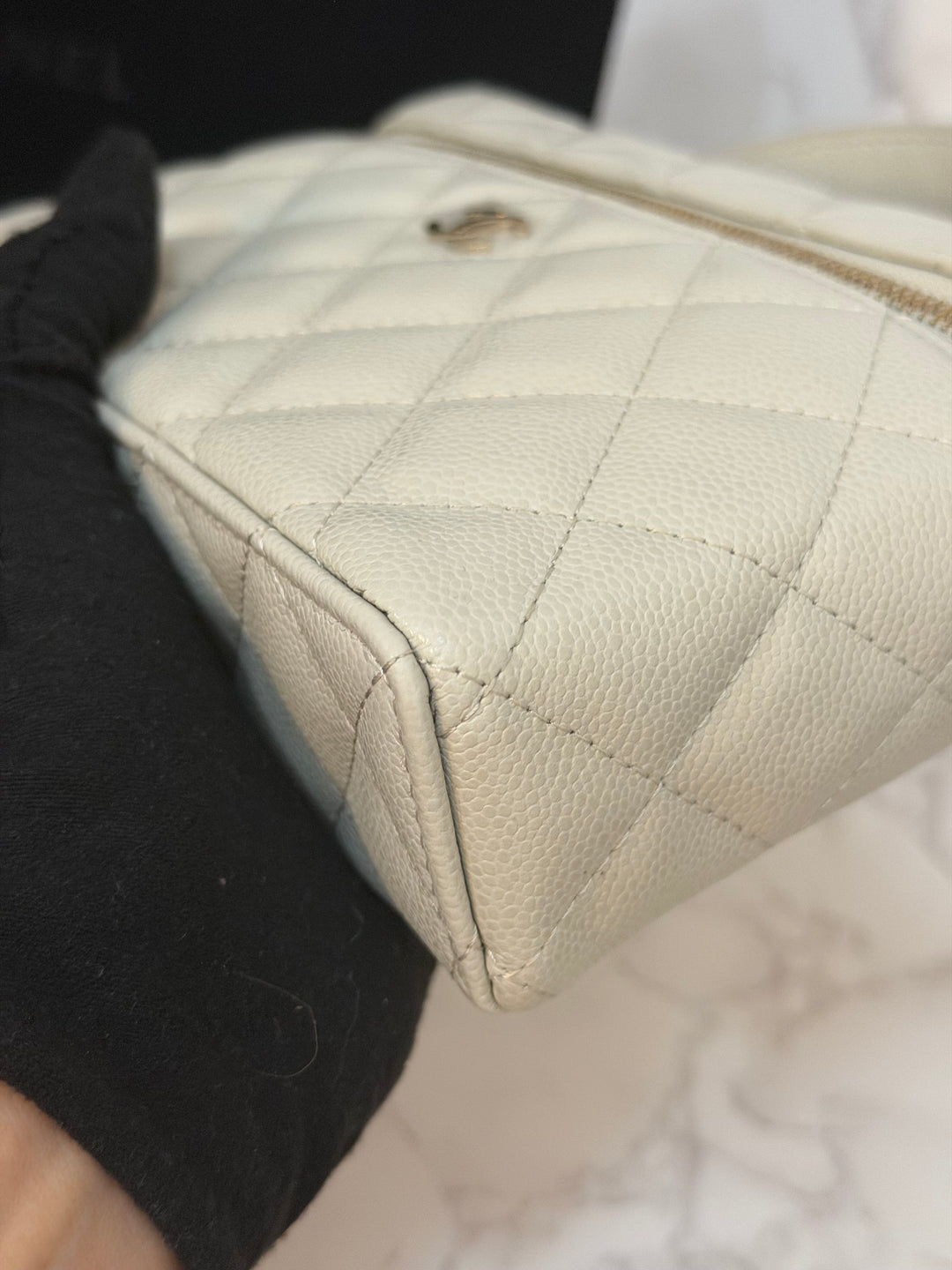 CHANEL 25B 2025 Light Grey Caviar LGHW Long Vanity Bag with Detachable Chain