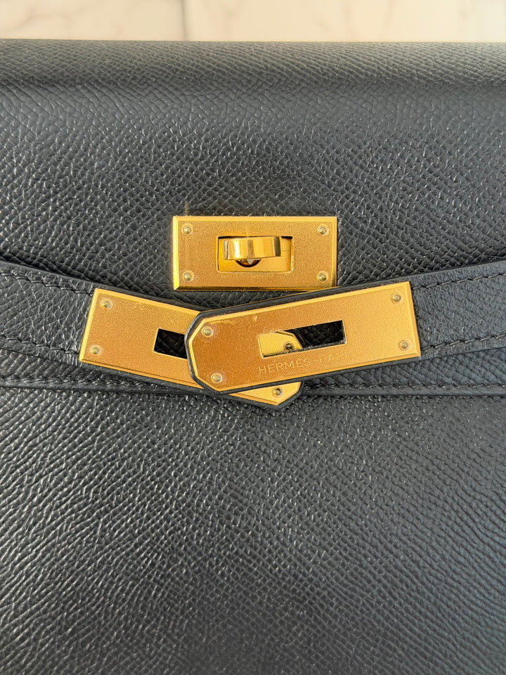 Hermes Noir/Black Epsom Leather GHW Kelly 28 stamp N 2010