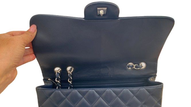 CHANEL Series 13 Navy Lambskin SHW Single Flap Jumbo Classic Bag