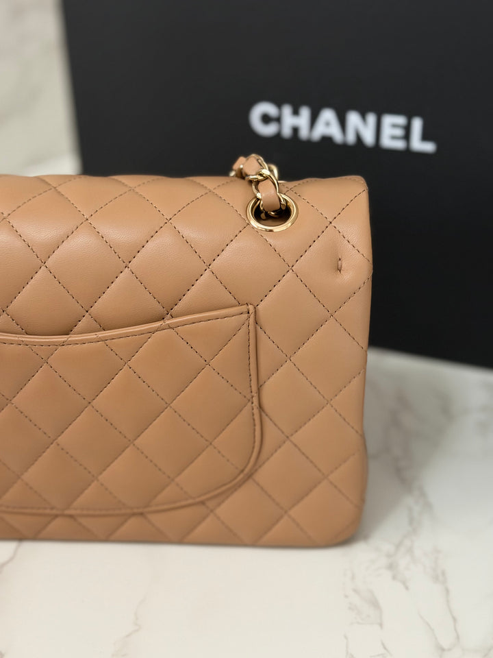 CHANEL 22K collection 2022 Dark Beige Lambskin LGHW Medium ML Timeless Classic Double Flap Bag