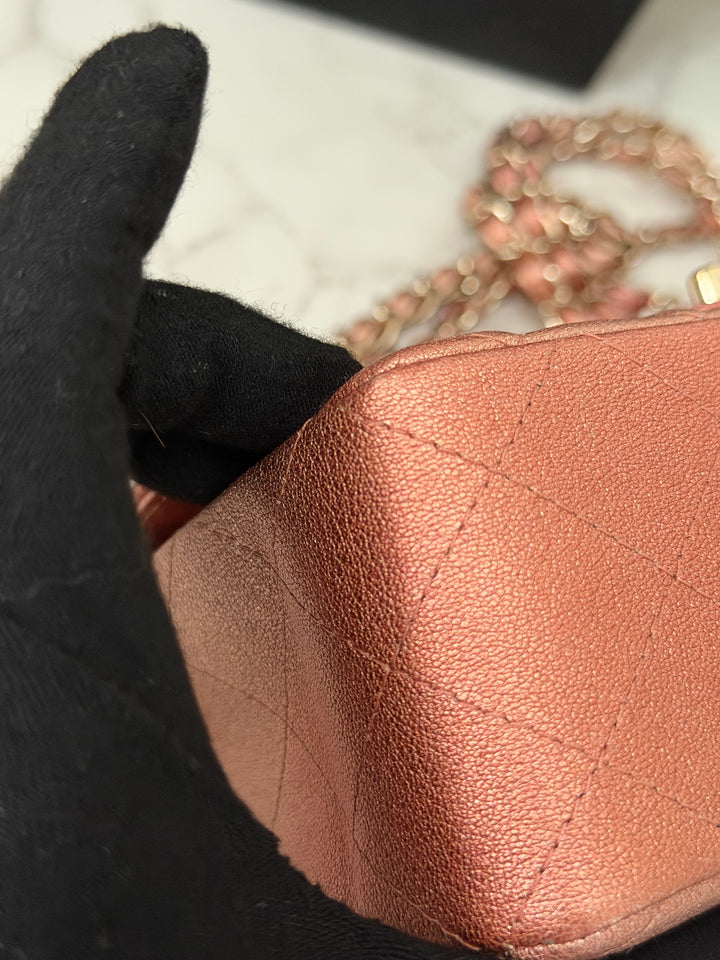 CHANEL 21S Ombré Rose Gold Metallic Copper Lambskin LGHW Mini Rectangular Flap Bag 2021