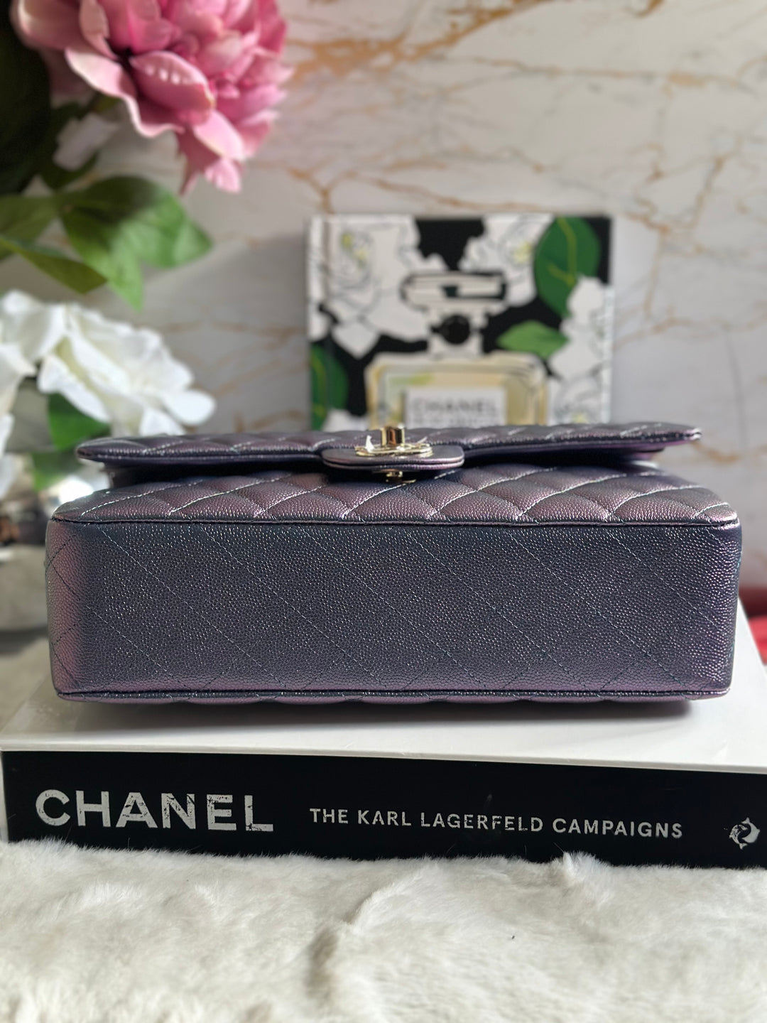 Chanel 22P Iridescent Purple Caviar LGHW Medium ML Timeless Classic Double Flap Bag