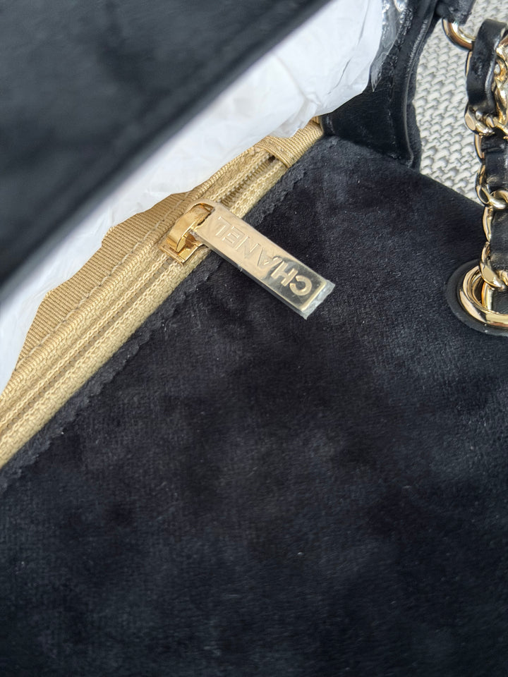 CHANEL series 30 2020 20K collection Black Velvet Crystal Pearl Crush Adjustable Strap LGHW Mini Rectangular Flap Bag
