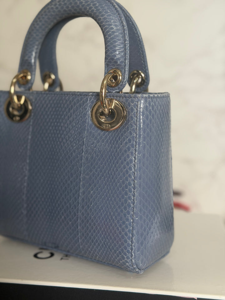 DIOR Lady Dior MINI in Blue Grey Python Leather LGHW 2020