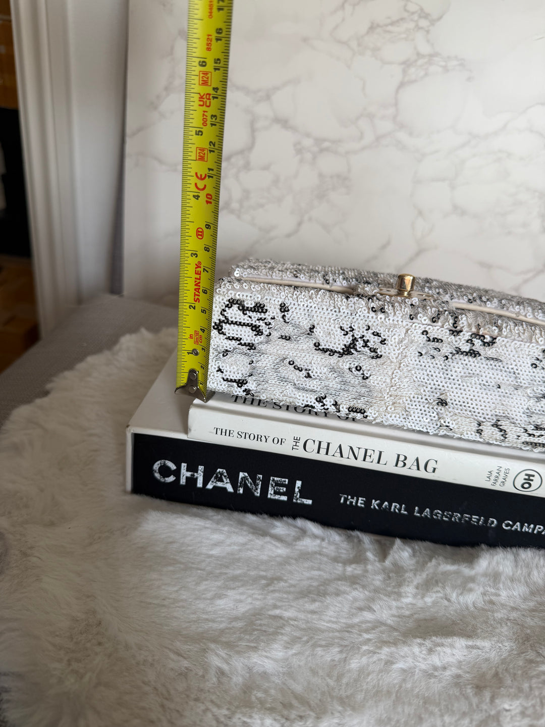 CHANEL 22C White and Black Sequin SMALL Flap Bag LGHW 2022