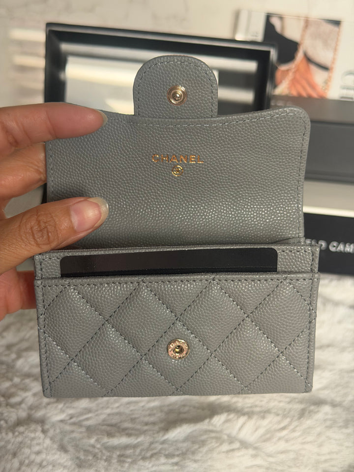 CHANEL 22B Grey Caviar LGHW Classic Flap Snap Card Holder 2022