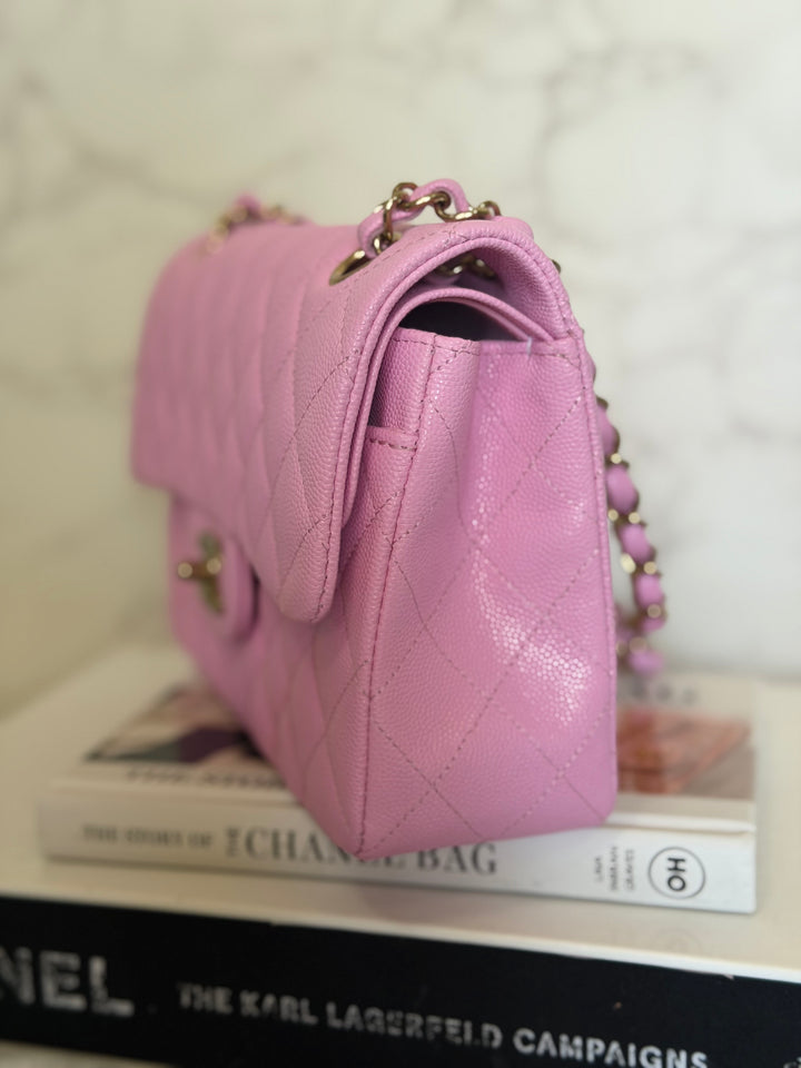 CHANEL 23P Mauve Pink Caviar Small Timeless Classic Double Flap Bag 2023
