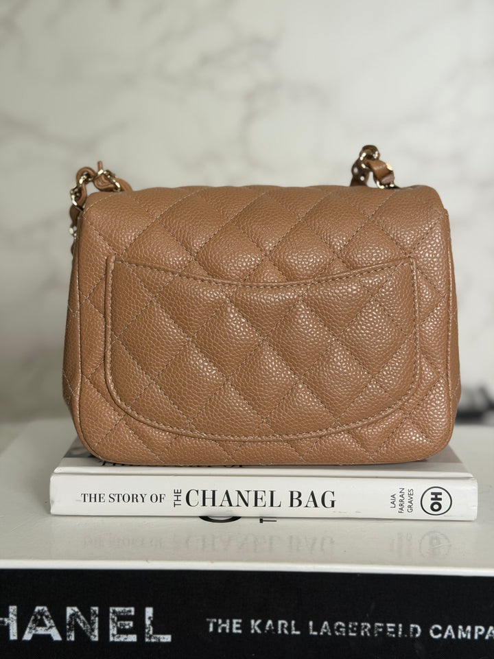CHANEL 18S series 25 Dark Beige Caviar LGHW Square Mini Flap Bag 2018 Rare