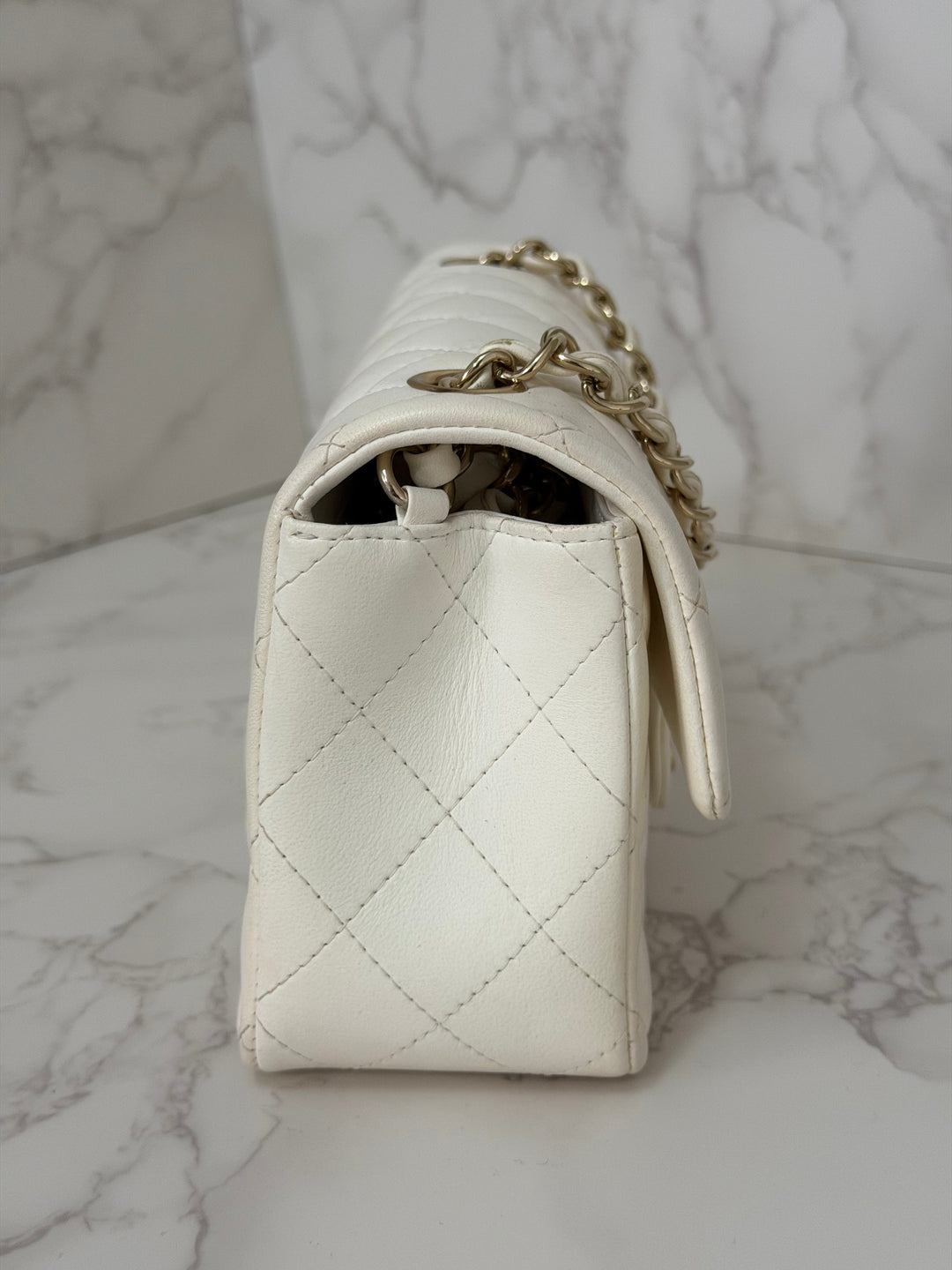 CHANEL series 23 2016 White Lambskin LGHW Mini Rectangular Flap Bag