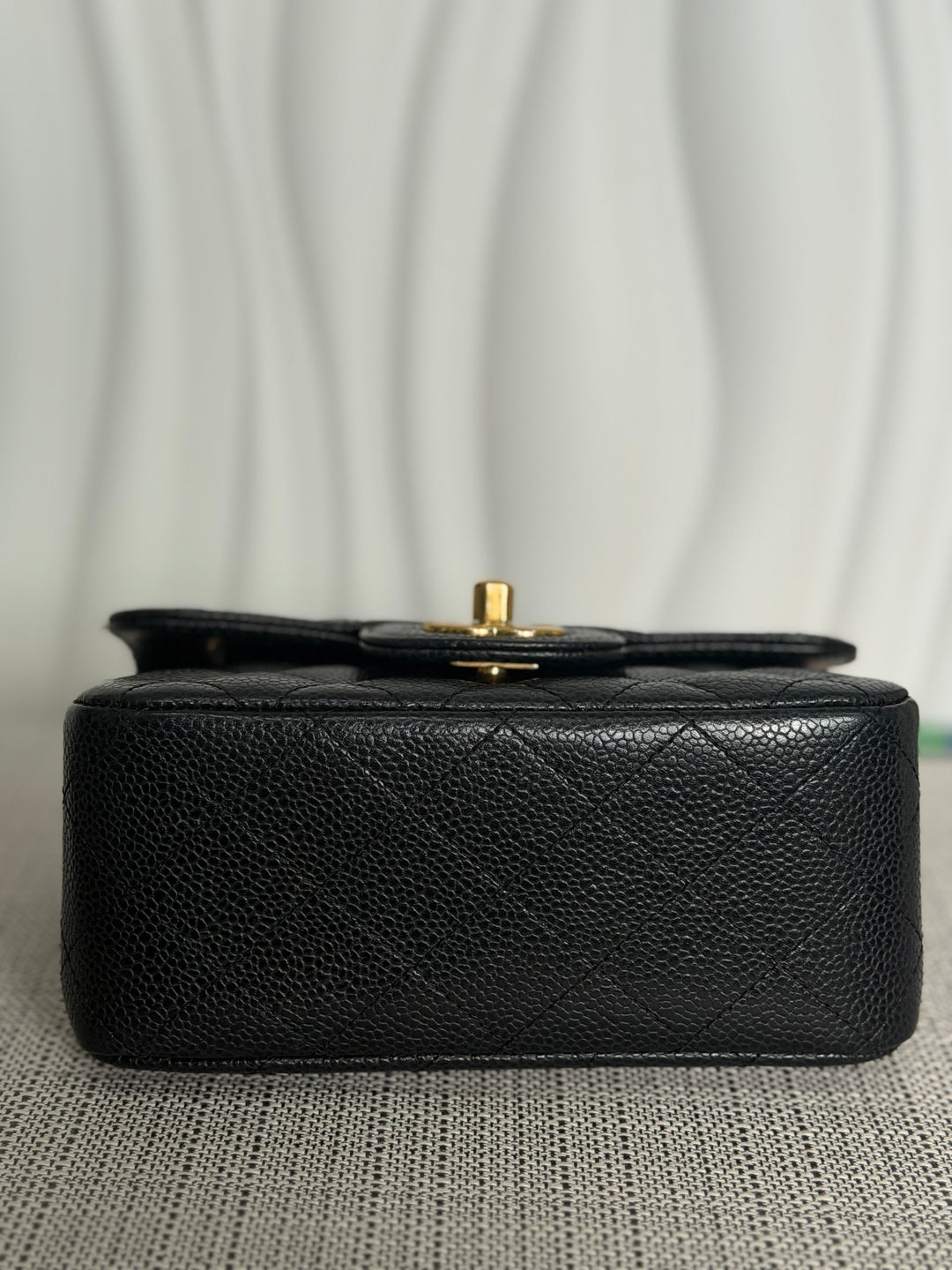 CHANEL series 13 Black Caviar GHW Vintage Square Mini Flap Bag with Edge stitching