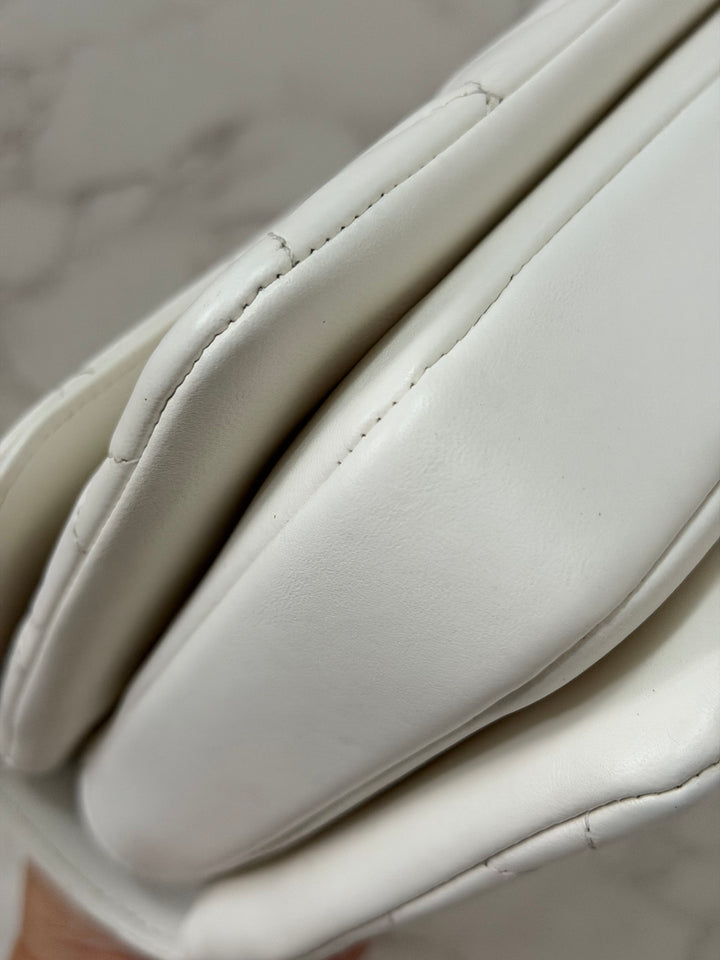 CHANEL 23S collection 2023 White Lambskin LGHW Trendy CC Flap Bag size Small with raised CHANEL Engraved Plate Top Handle