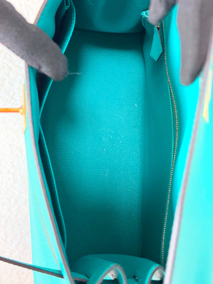 HERMÈS Kelly 28 Epsom Leather Sellier Special Order Bleu Paon GHW Stamp D 2019