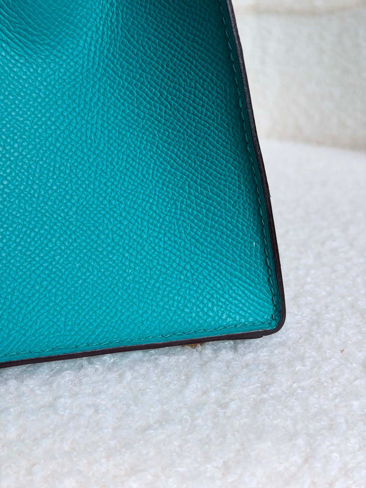 HERMÈS Kelly 28 Epsom Leather Sellier Special Order Bleu Paon GHW Stamp D 2019