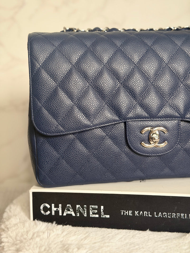 CHANEL series 13 Navy Caviar SHW Timeless Classic Jumbo Single Flap Bag 2010