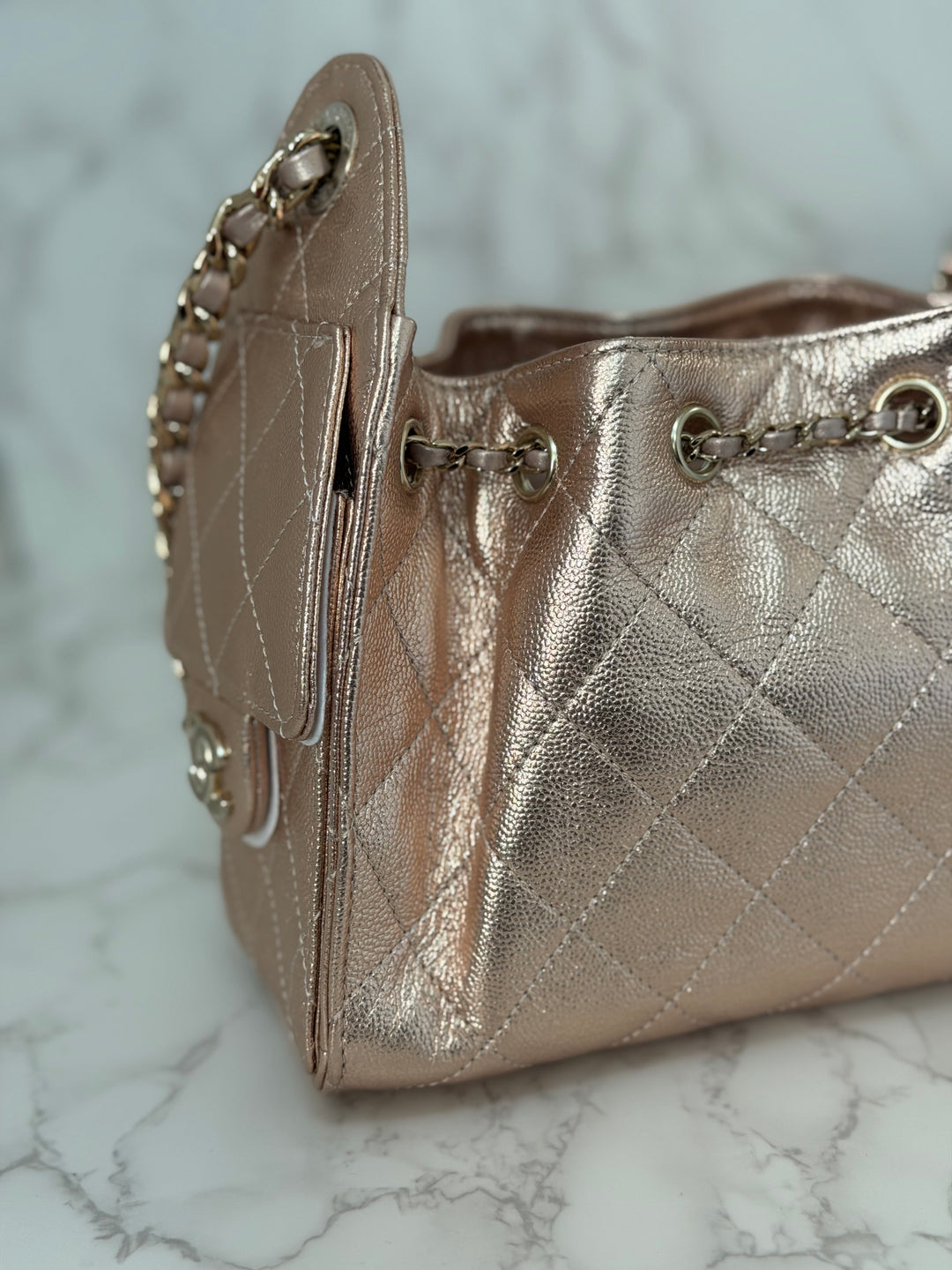 CHANEL 26C collection Mini 25 Hobo Bag in Rose Gold (Copper) Caviar Shiny GHW