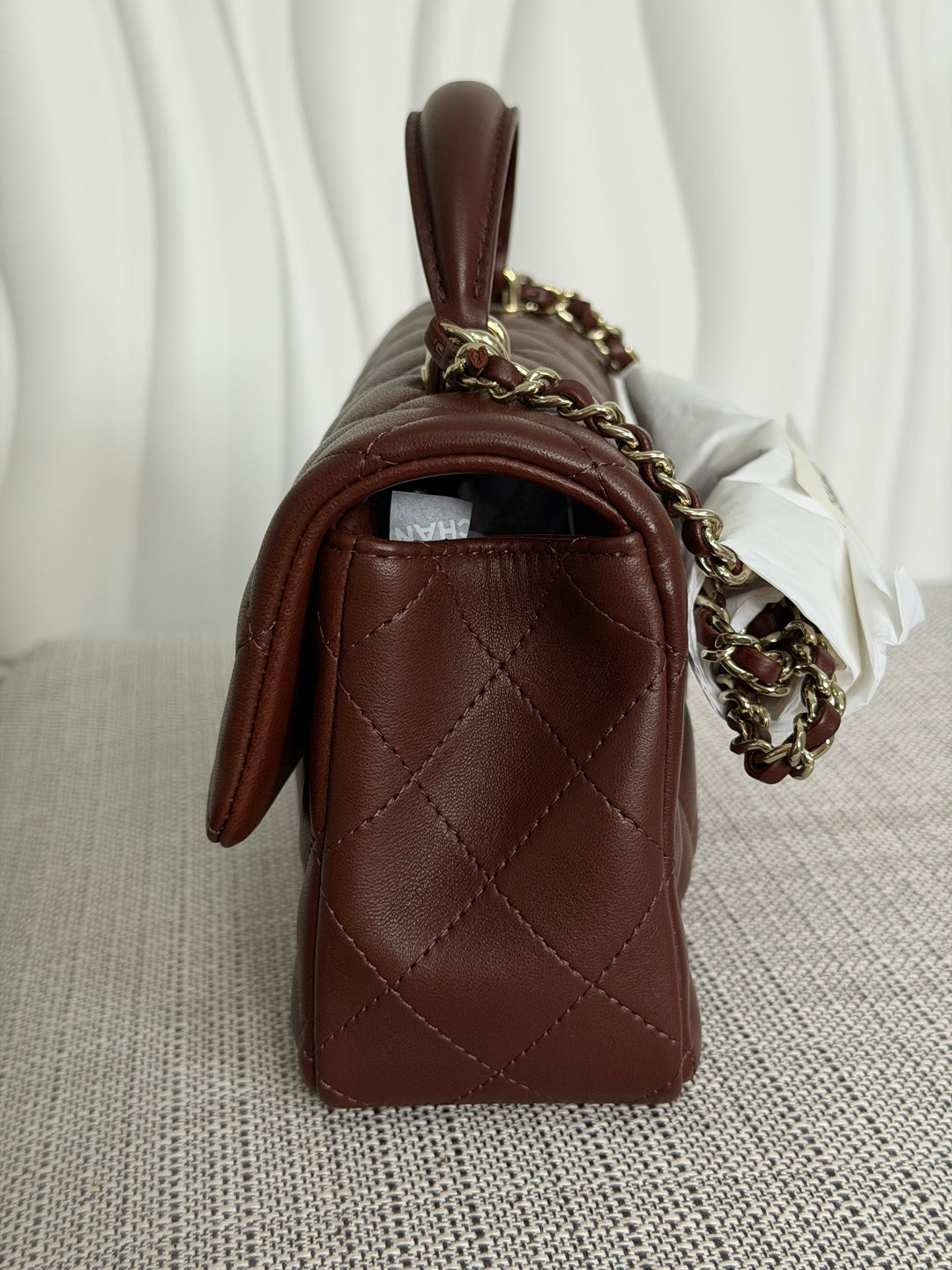 CHANEL 25K collection 2025 Brown Lambskin LGHW Mini Rectangular Flap Bag with Leather Top Handle
