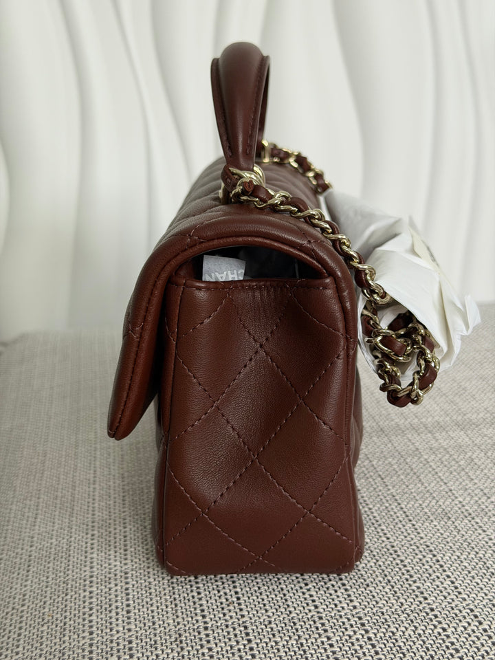 CHANEL 25K collection 2025 Brown Lambskin LGHW Mini Rectangular Flap Bag with Leather Top Handle
