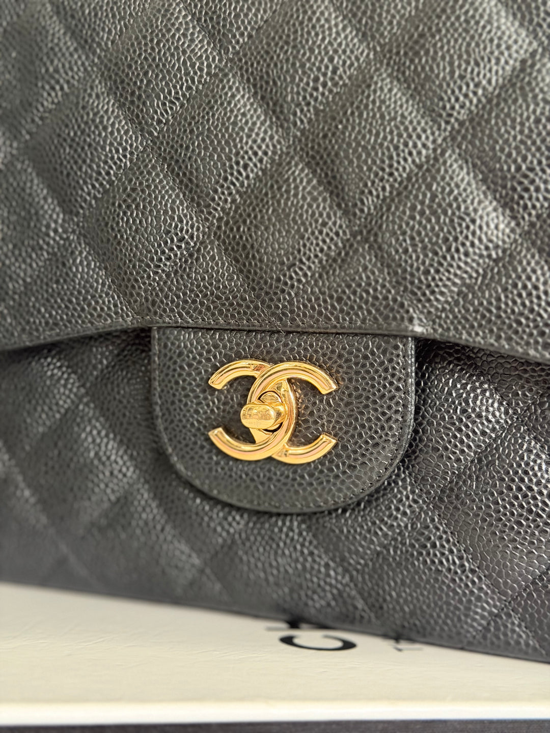 CHANEL series 17 Black Caviar GHW Jumbo Classic Double Flap Bag 2012