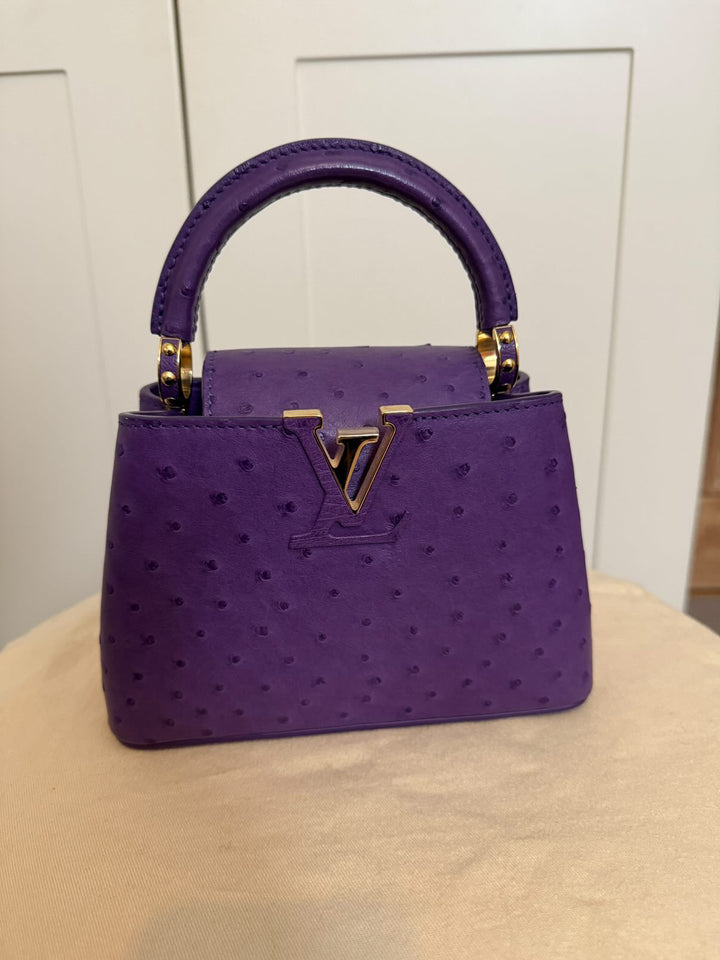 LOUIS VUITTON LV Mini Capucines LGHW Amethyst Ostrich Leather with detachable strap