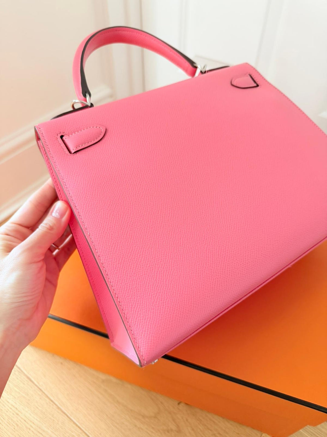 Hermes Kelly 28 in Rose Azalee Pink Epsom Leather PHW Stamp C 2018