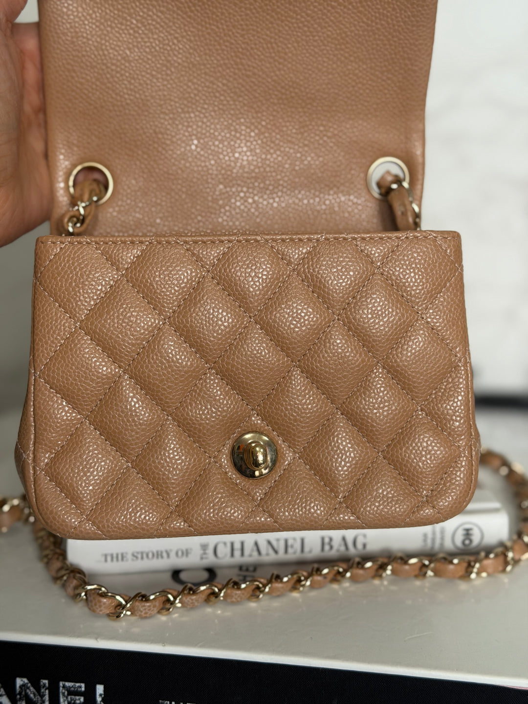 CHANEL 18S series 25 Dark Beige Caviar LGHW Square Mini Flap Bag 2018 Rare