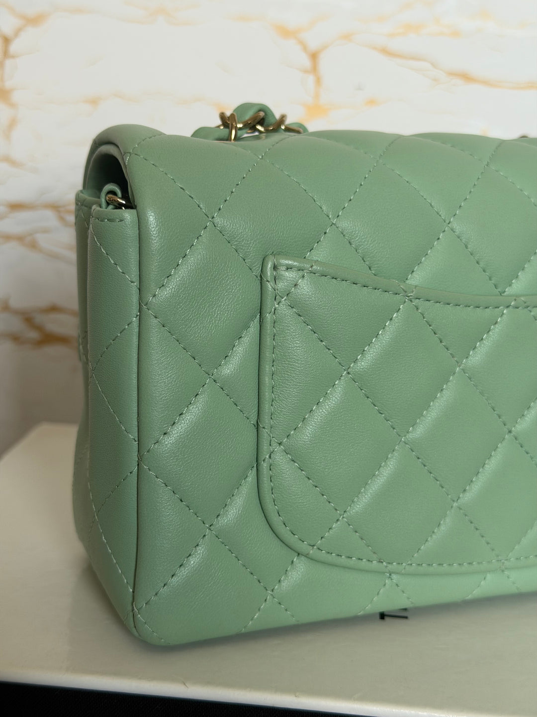 CHANEL Pastel Green Lambskin LGHW Mini Rectangular Flap Bag 2024 8 inches 20 cms
