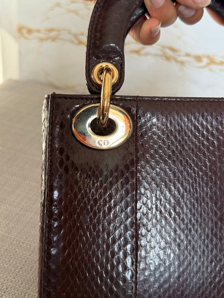 Dior Lady Dior MINI Burgundy Dark Red Python Leather 2018 LGHW