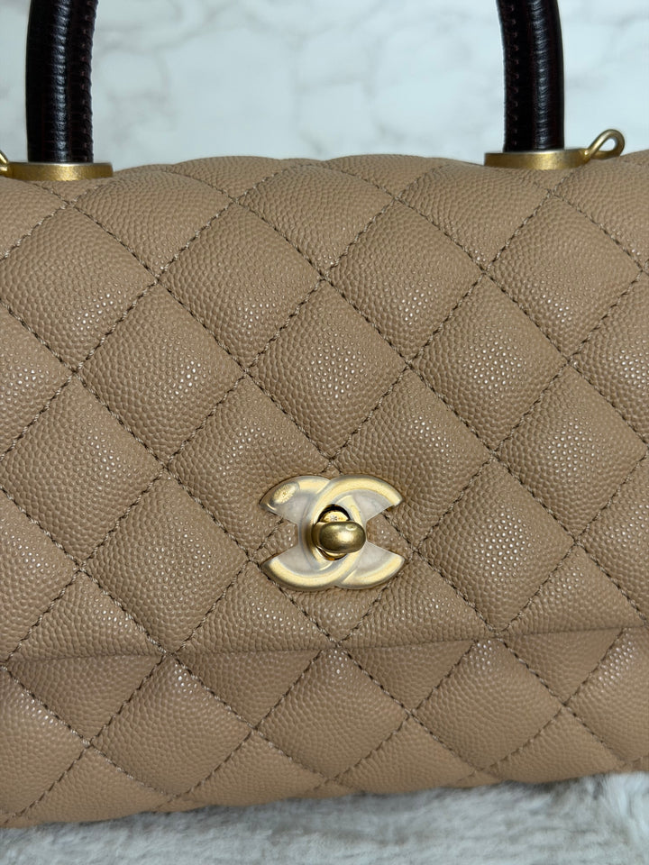 CHANEL series 29 Beige Caviar Aged GHW Deep burgundy Lizard Handle Coco Handle size Small 2019/2020