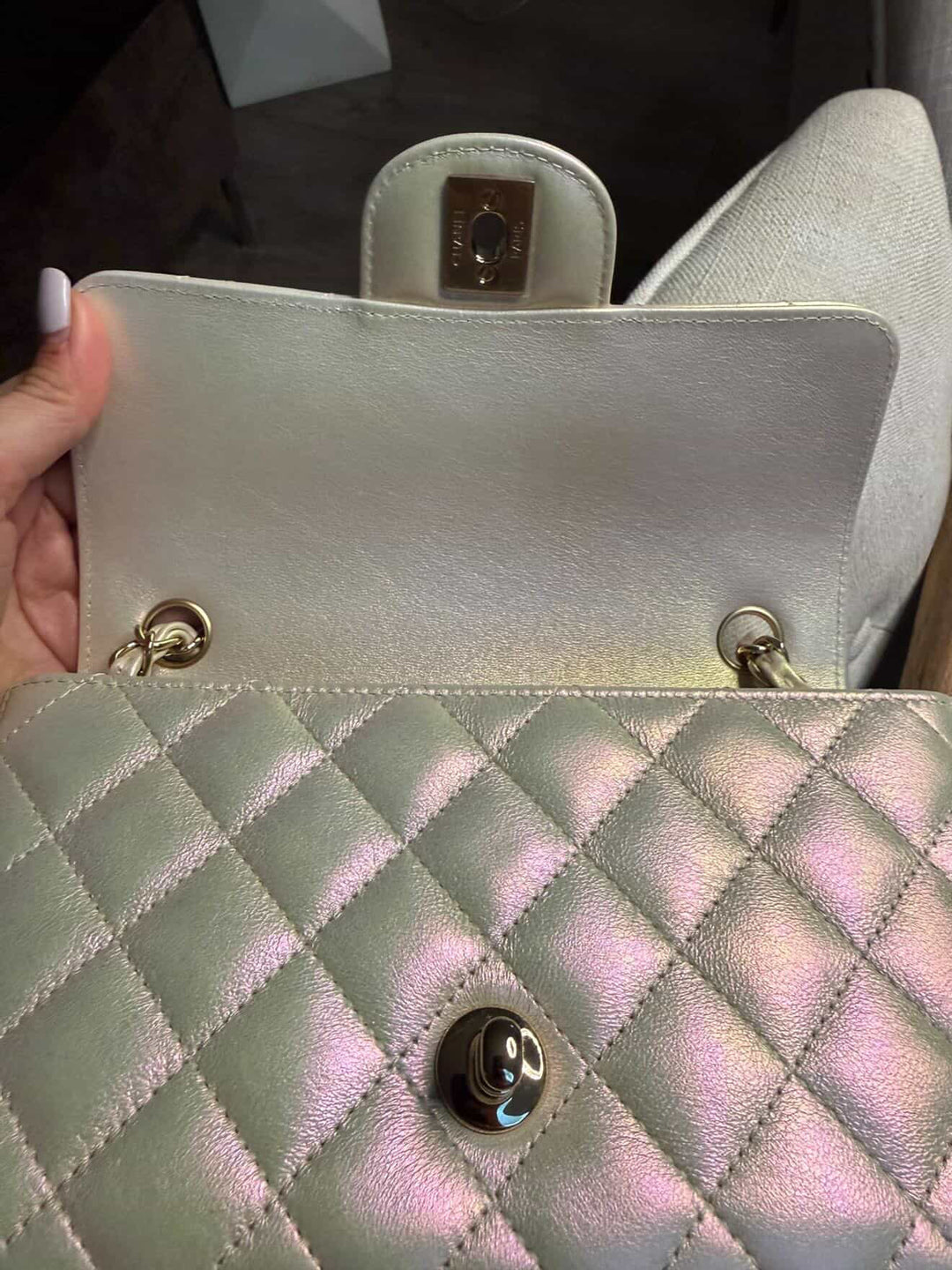 CHANEL series 31 Iridescent Ivory Calf Skin LGHW Mini Rectangular Flap Bag 20B collection 2020
