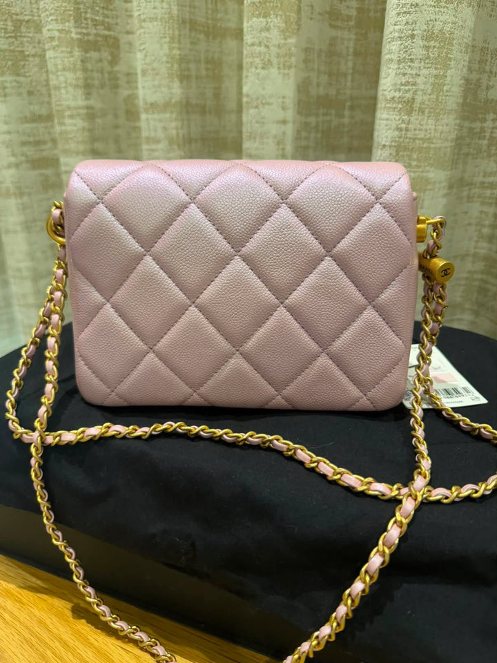 CHANEL 21K iridescent pink caviar aged GHW Adjustable chain My Perfect Mini Flap Bag 2021
