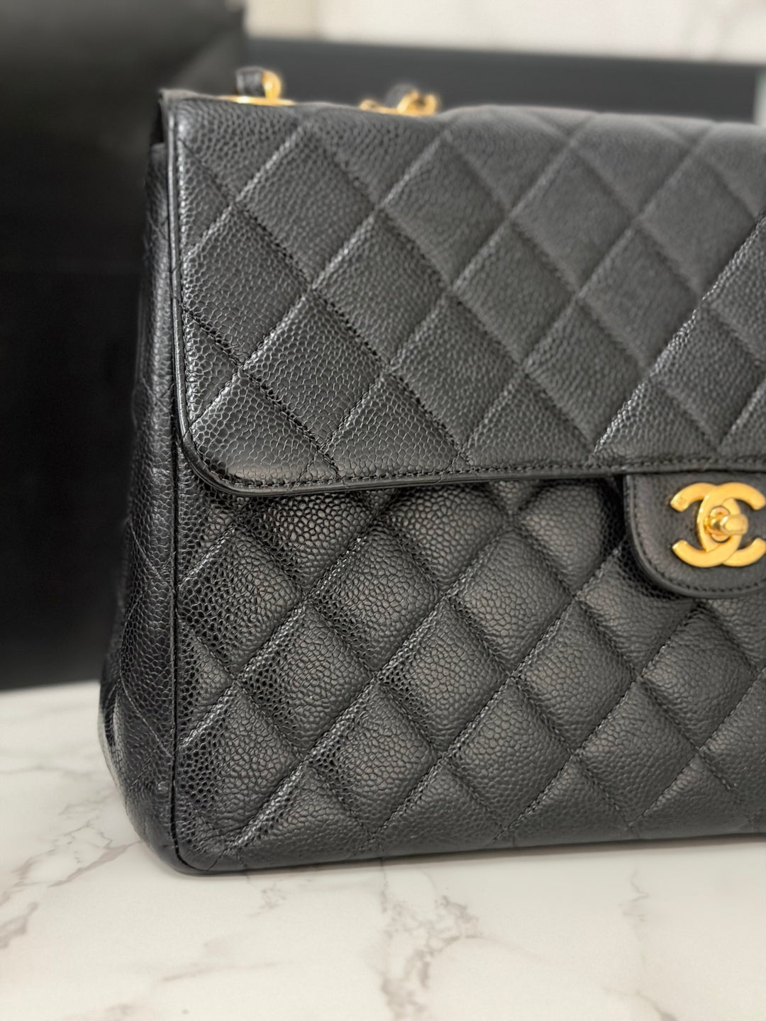 Chanel Series 7 24K GHW Black Caviar Vintage Jumbo Single Flap Bag 2008/2009