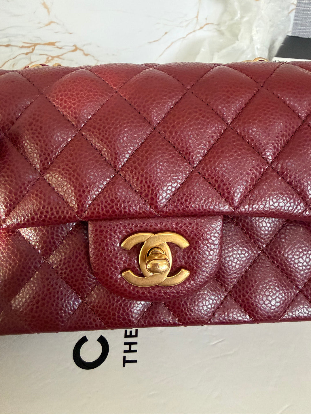 CHANEL series 21 15B collection Burgundy Caviar GHW Mini Rectangular Flap Bag 2015 RARE