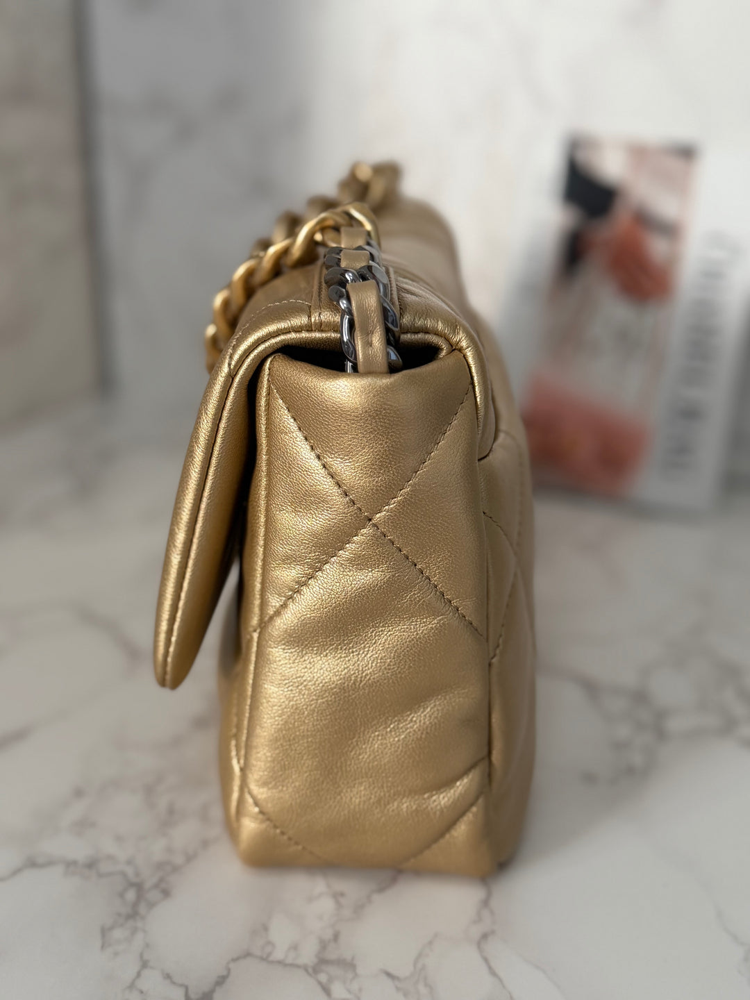 CHANEL series 30 2020 Gold metallic Goatskin 19 size Small with Mixed Hardware