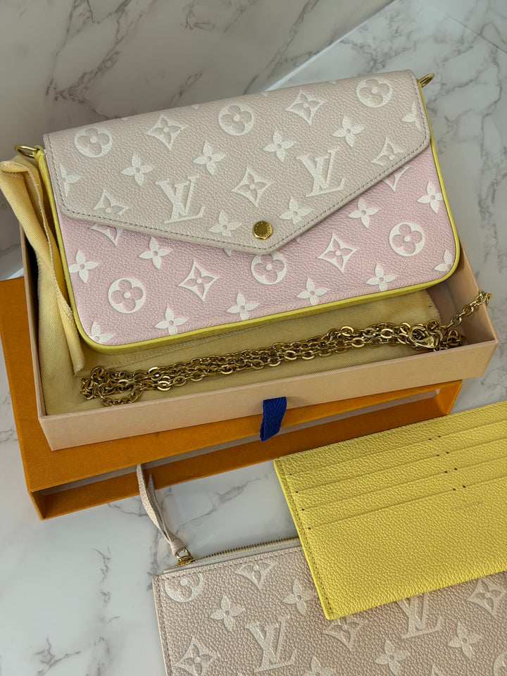 LOUIS VUITTON LV Pochette Felicie 2022 Pink/Beige/Yellow Emprinte Leather