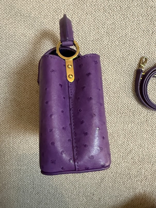 LOUIS VUITTON LV Mini Capucines LGHW Amethyst Ostrich Leather with detachable strap