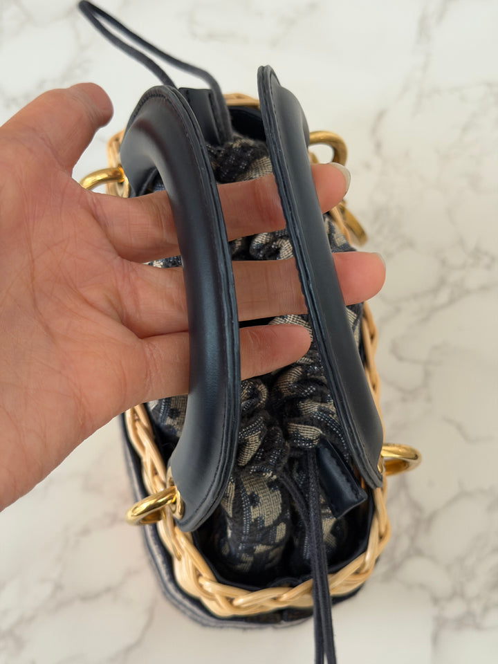 DIOR Lady Dior Wicker Bag Oblique Canvas in Black and Cream size Mini