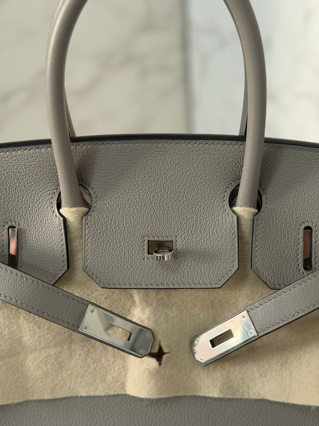 HERMES Gris Asphalt Leather Birkin 30 Bag Palladium Hardware Stamp D 2019