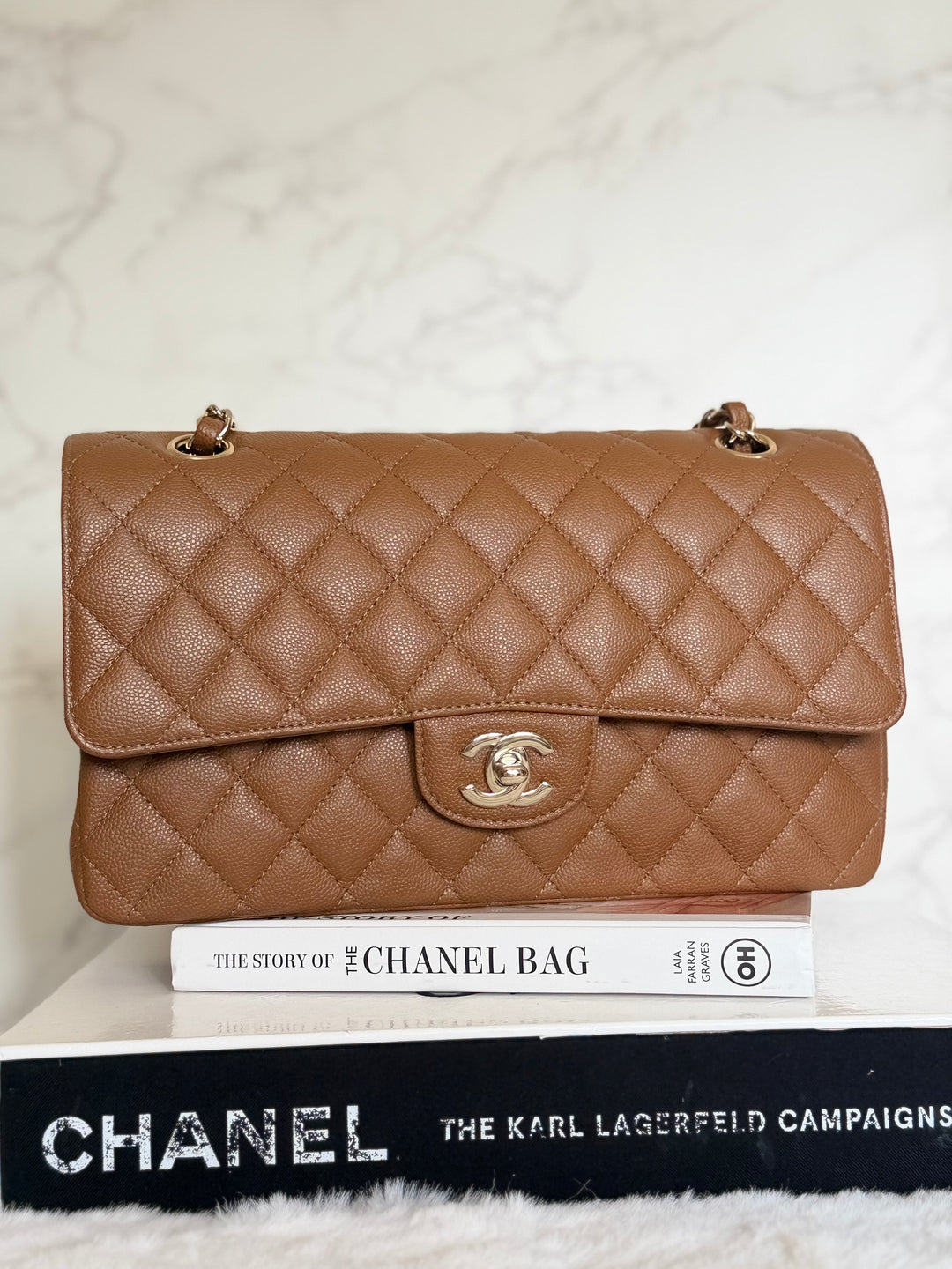 CHANEL 17C Brown Caramel Caviar LGHW Medium ML Timeless Classic Double Flap Bag 2016/2017