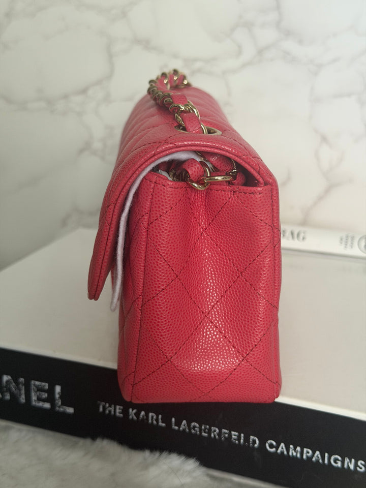 CHANEL 17C series 23 Pink Caviar LGHW Mini Rectangular Flap Bag with edge stitching 2016/2017