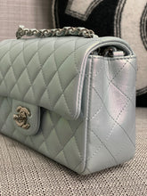 Load image into Gallery viewer, Chanel 21K collection 2021 Iridescent Light Blue Calf skin SHW Mini Rectangular Flap Bag
