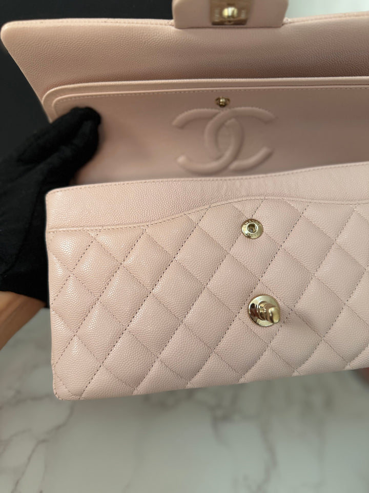 CHANEL 21C 2021 Rose Clair Caviar LGHW Medium ML 11.12 Timeless Classic Double Flap Bag