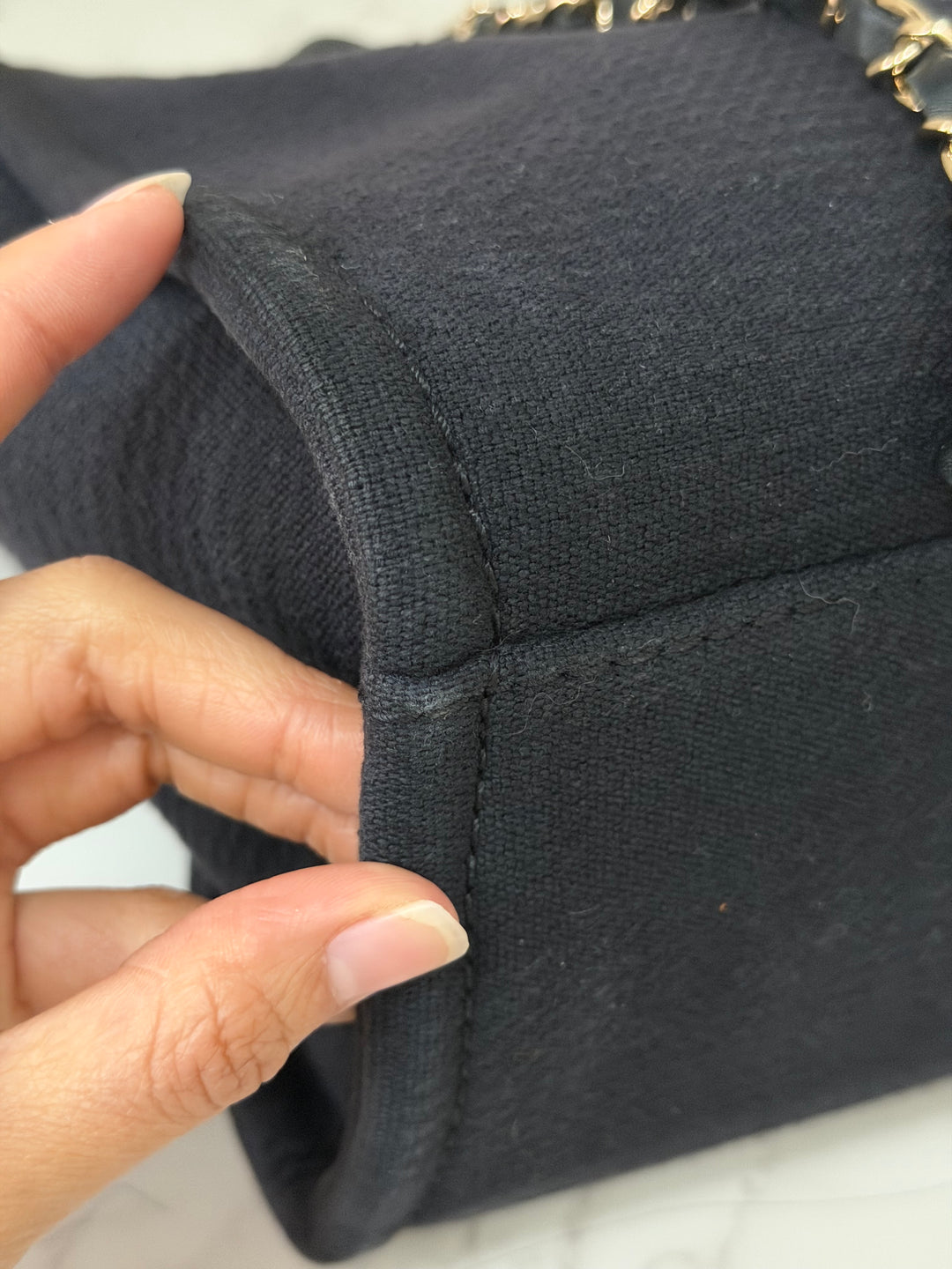 CHANEL 22B 2022 Black Tweed Deauville Tote size Small with Top Handle LGHW and Detachable Pouch