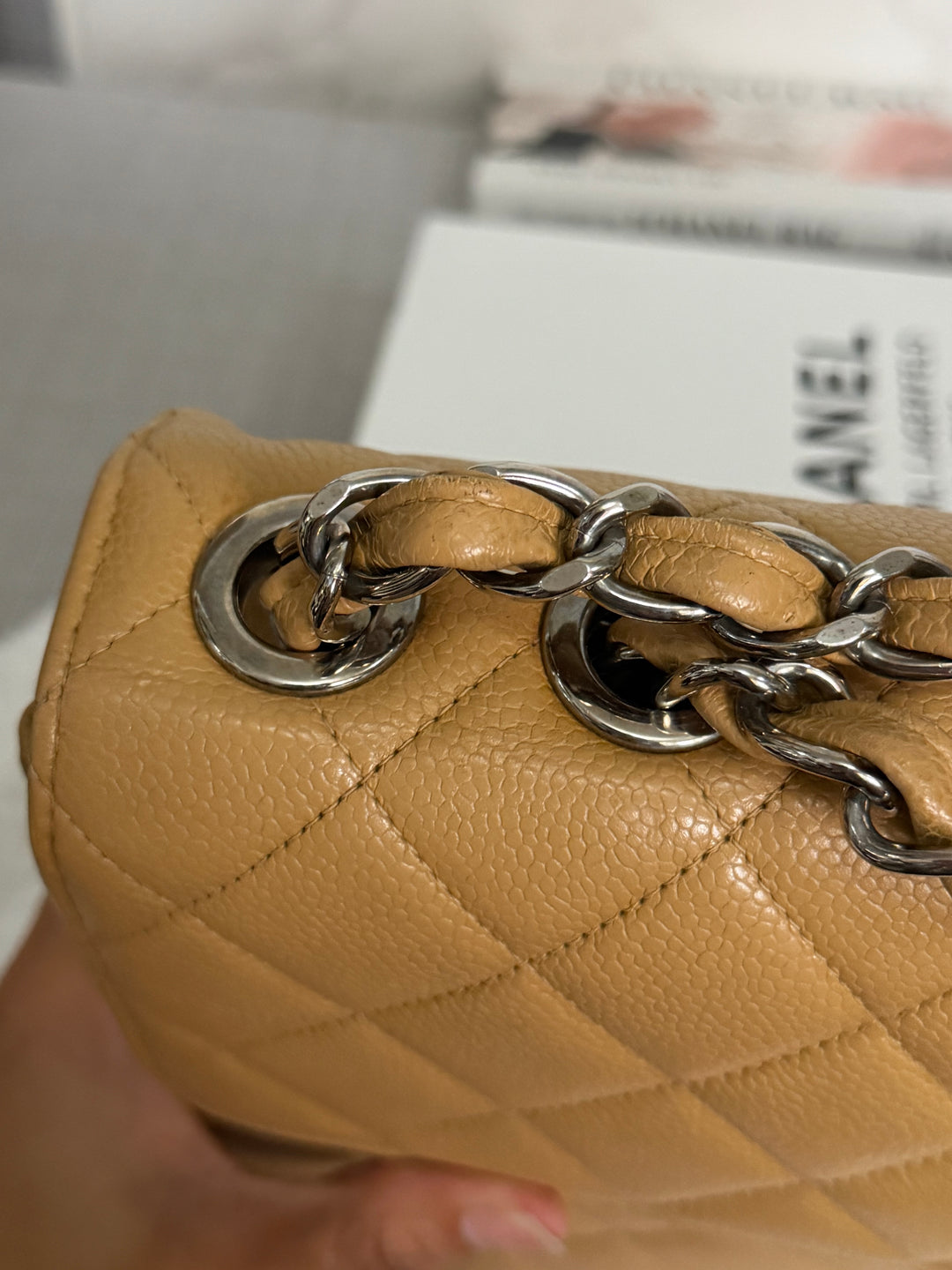 CHANEL series 6 Dark Beige Caviar SHW Vintage Jumbo Single Flap Bag