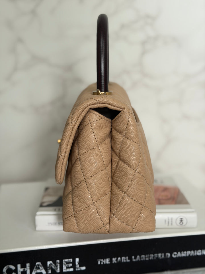 CHANEL series 29 Beige Caviar Aged GHW Deep burgundy Lizard Handle Coco Handle size Small 2019/2020