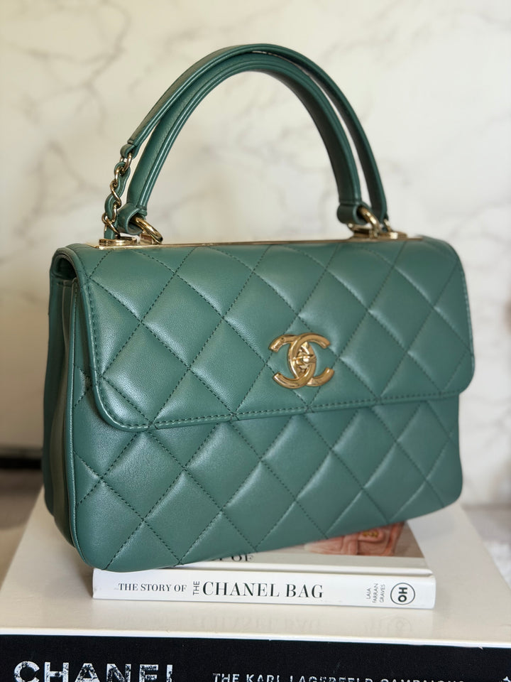 CHANEL series 26 Green Lambskin LGHW Small Trendy CC Top Handle Flap Bag 2018